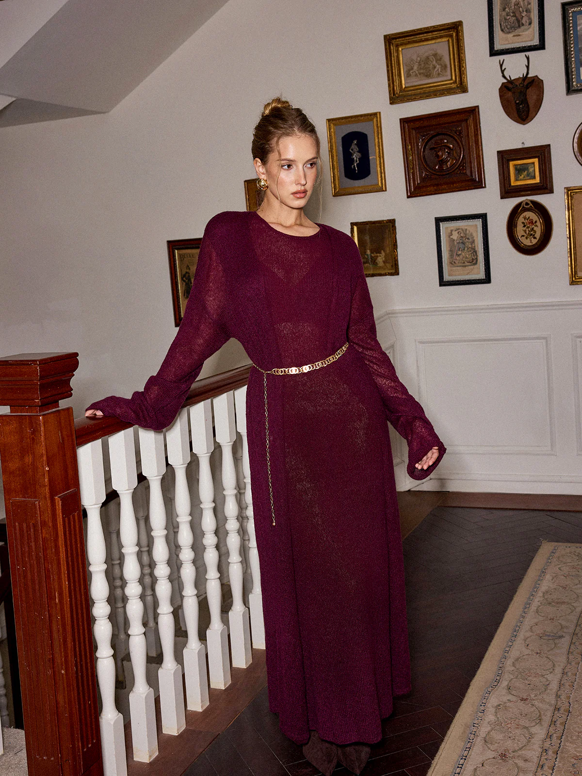Knit Maxi Dress and Cardigan Two Piece Set without Belt - Image 3