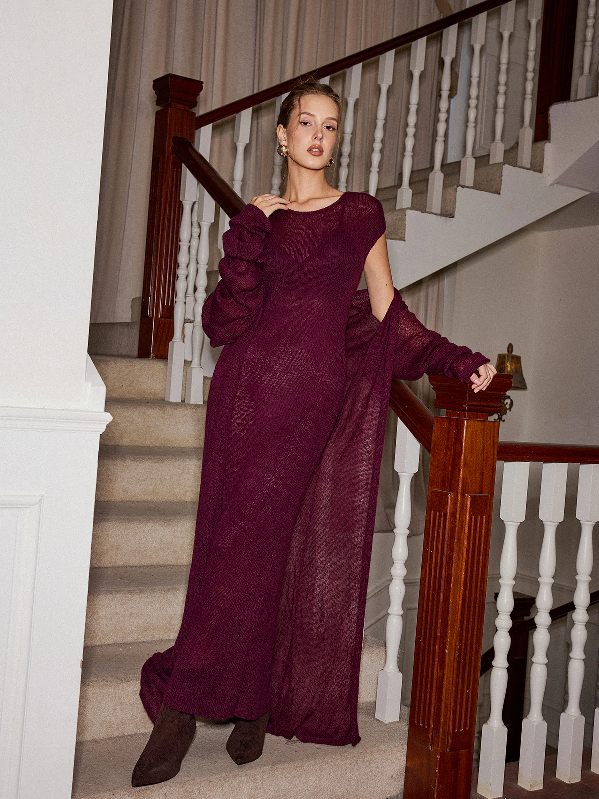 Knit Maxi Dress and Cardigan Two Piece Set without Belt - Image 4