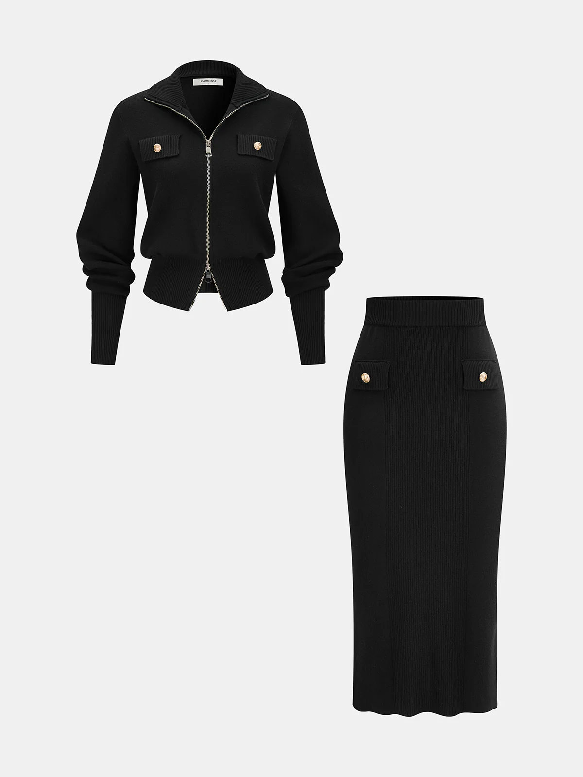 Knit Zipper Jacket & Pencil Skirt Set
