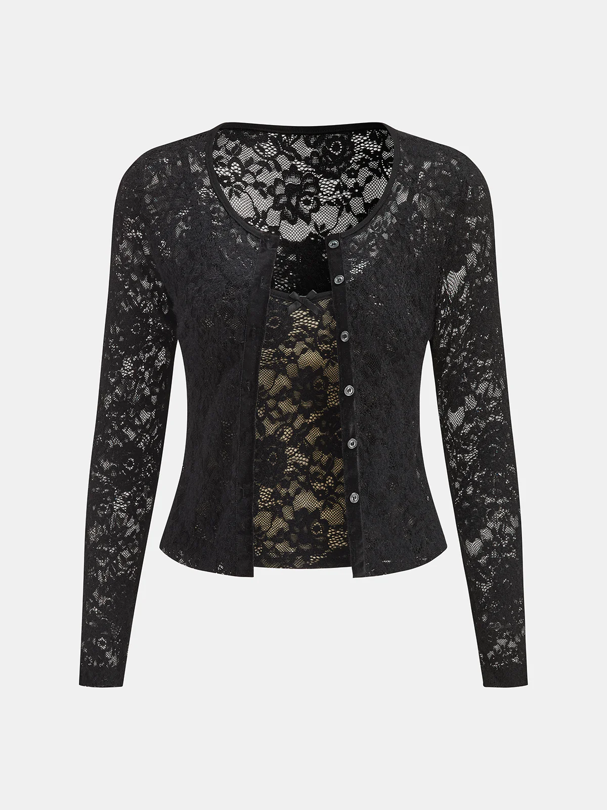 Lace Cami Top & Cardigan Two-Piece Set