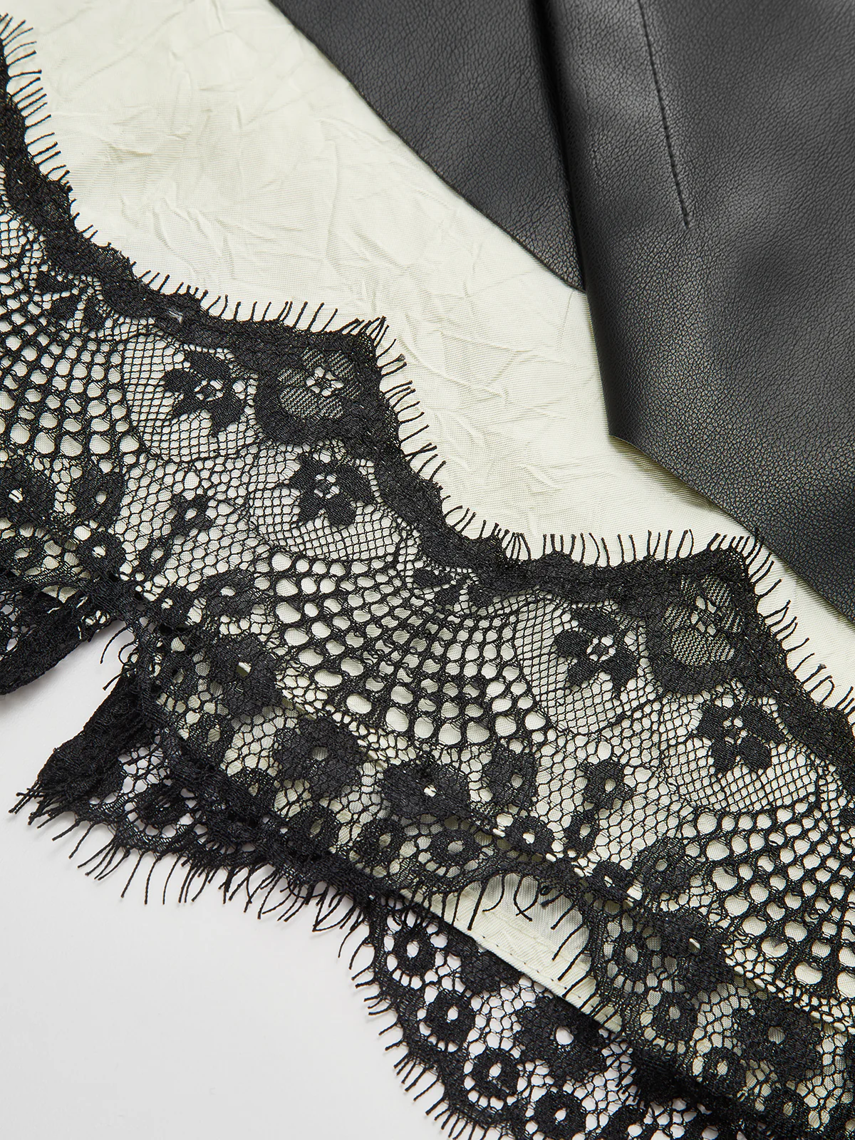 Lace Hem Faux Leather Midi Skirt - Image 4