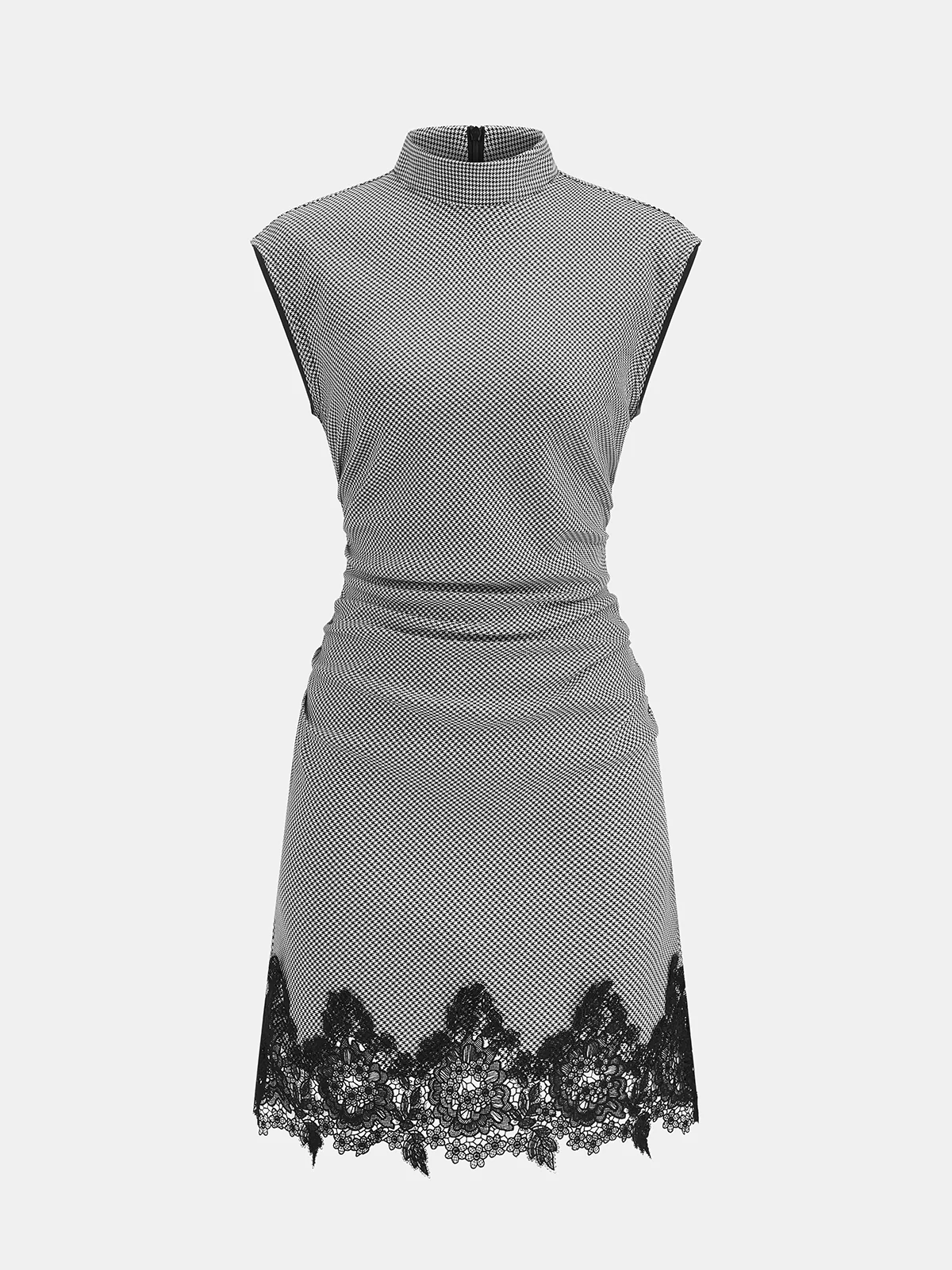 Lace Hem Gingham Sleeveless High Neck Mini Dress - Image 2