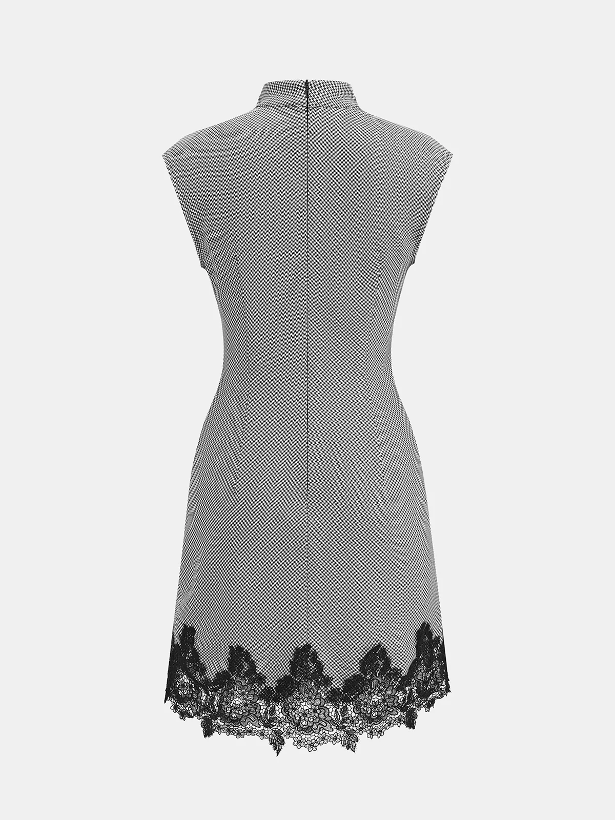 Lace Hem Gingham Sleeveless High Neck Mini Dress - Image 3