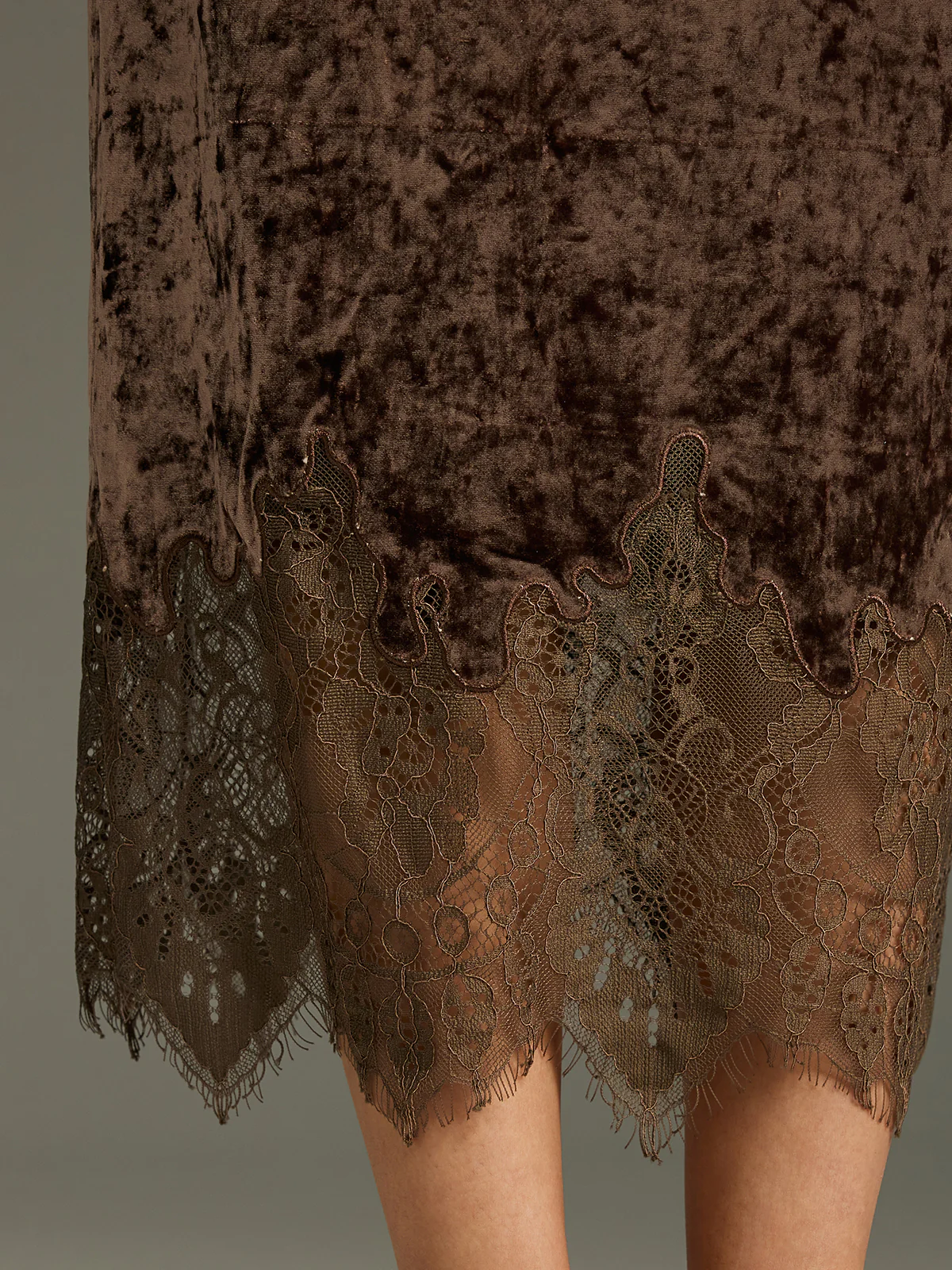 Lace Hem Velvet Midi Skirt - Image 4