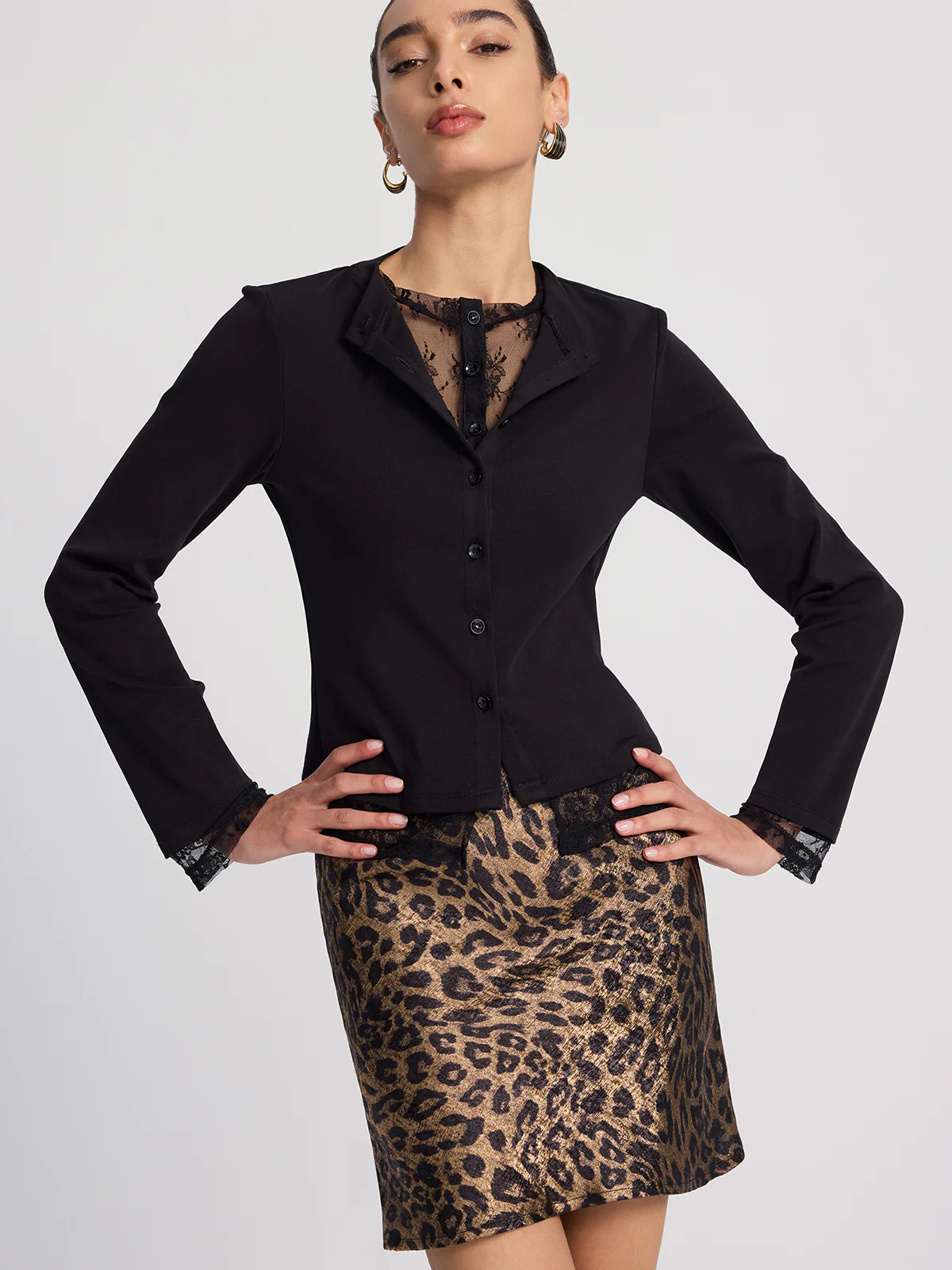 Lace-Inset Button Blazer - Image 5