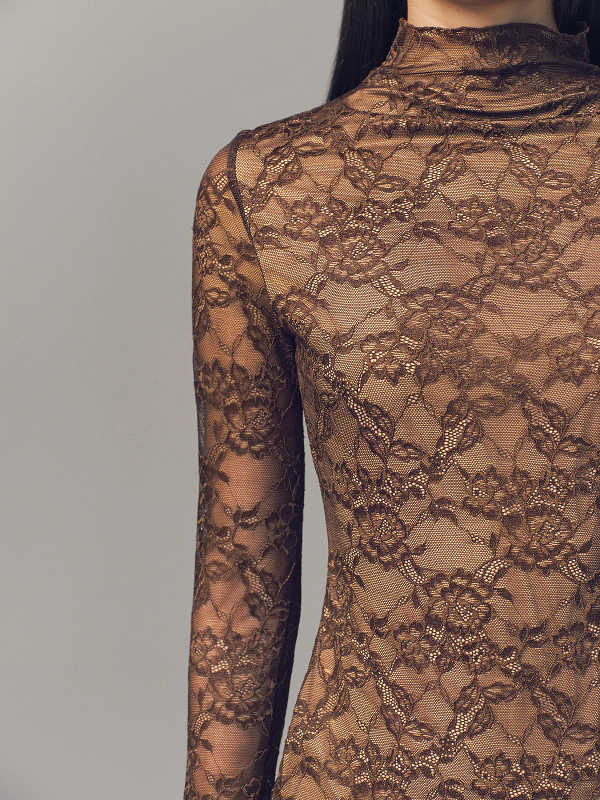 Lace Mock Neck Long-Sleeve Top - Image 2