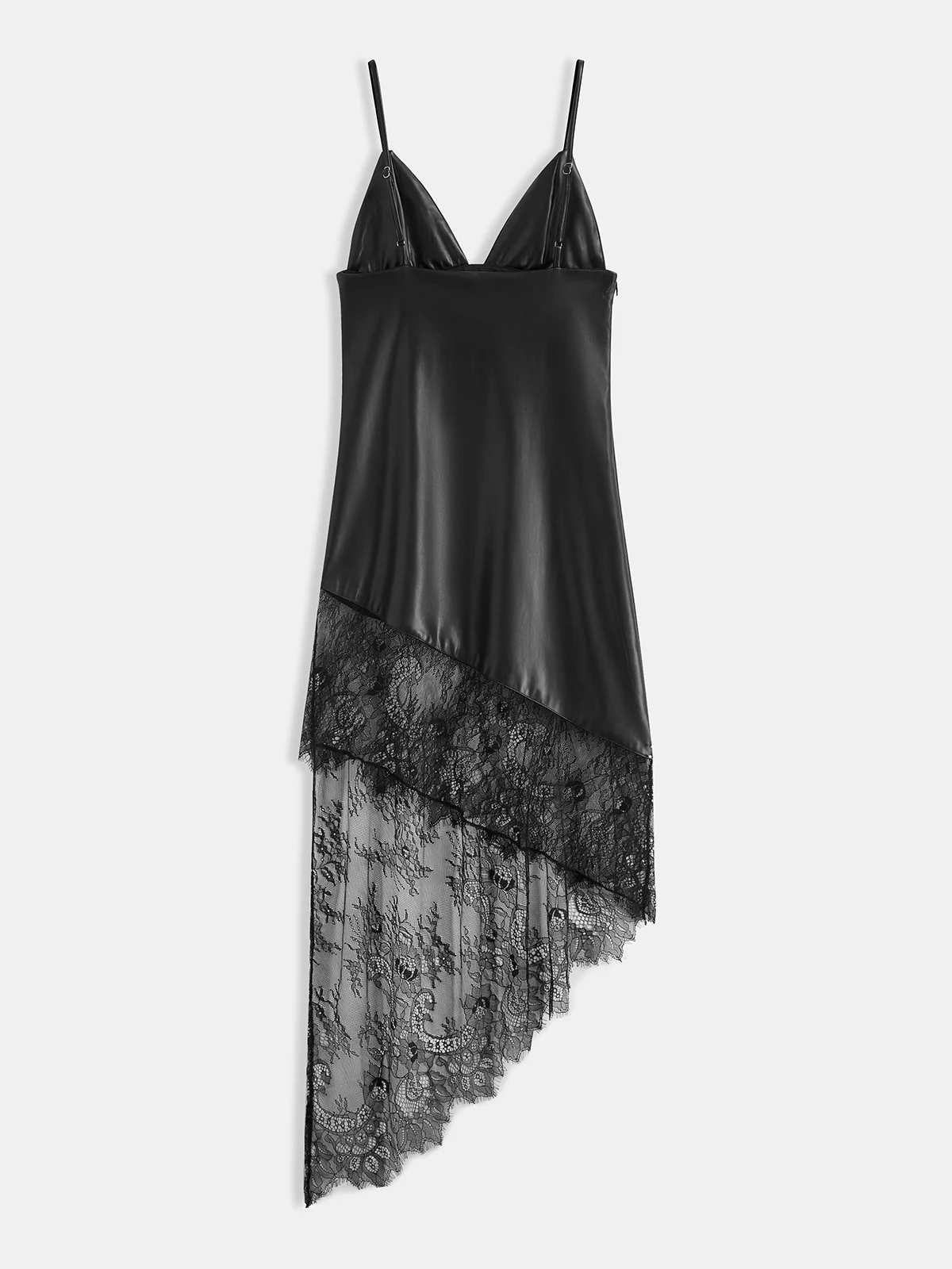 Lace Panel Faux Leather Asymmetrical Cami Dress - Image 2