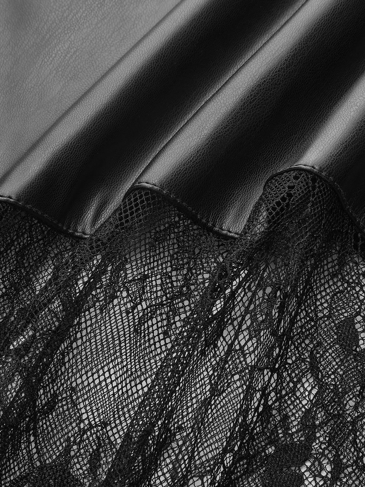 Lace Panel Faux Leather Asymmetrical Cami Dress - Image 3