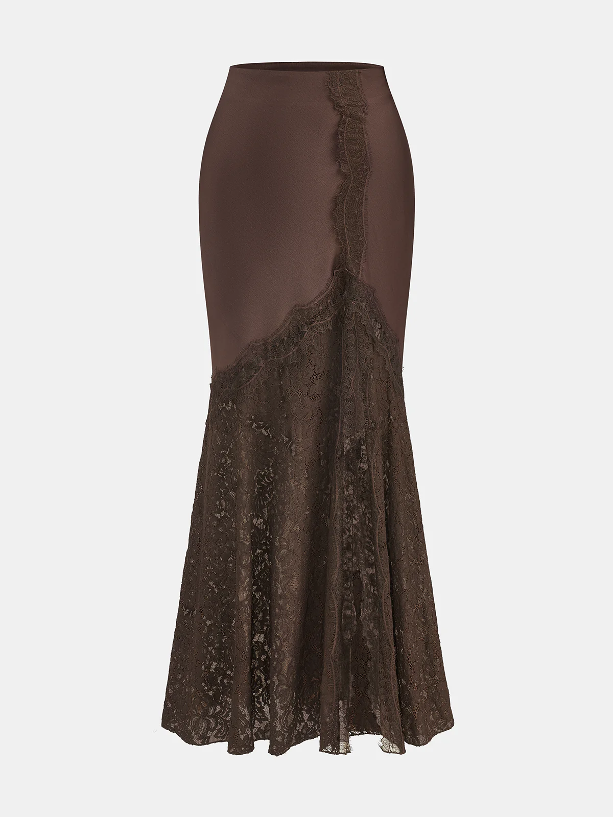 Lace Panel Satin Mermaid Maxi Skirt
