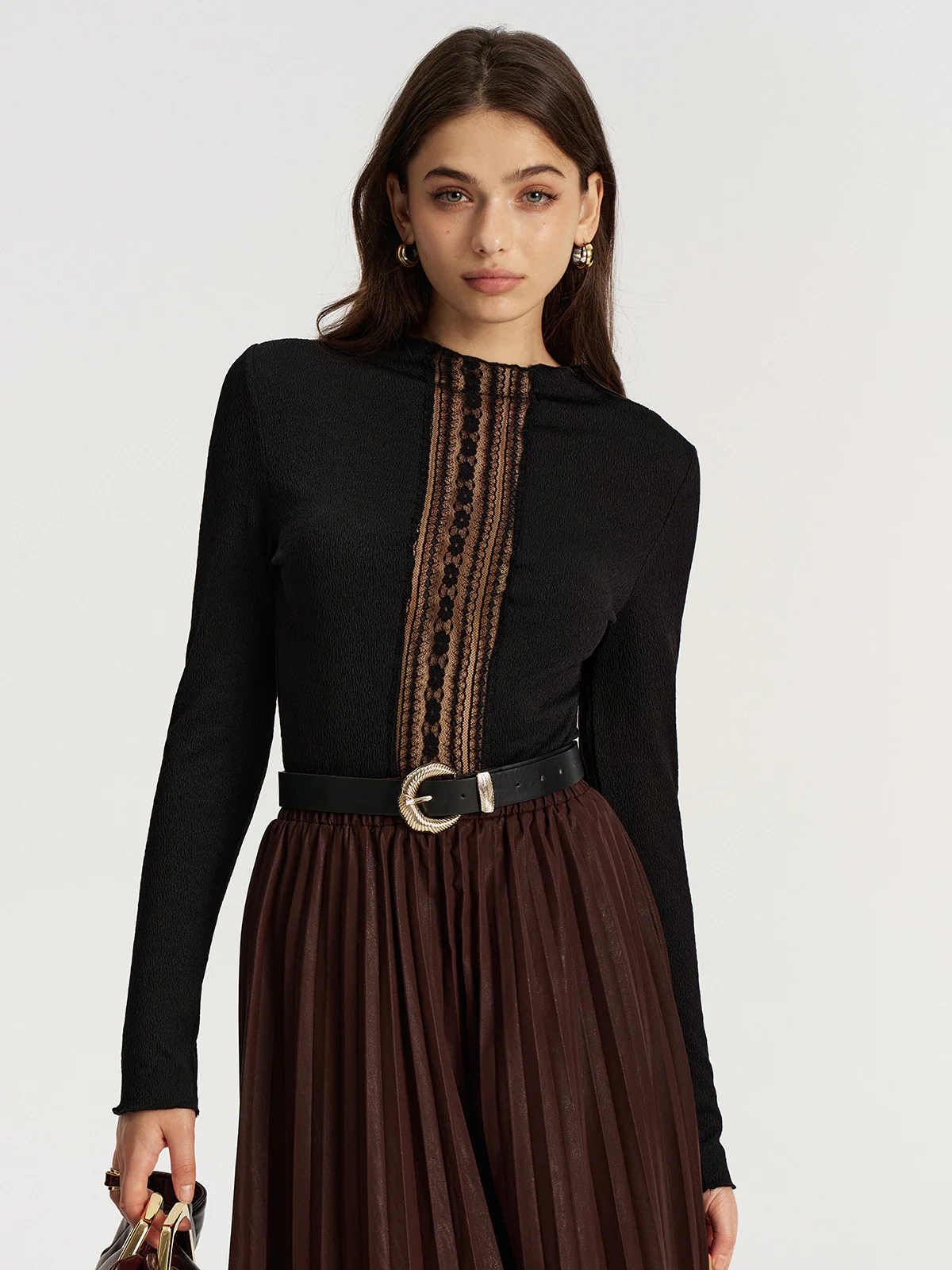 Lace Panel Textured Top - Image 3