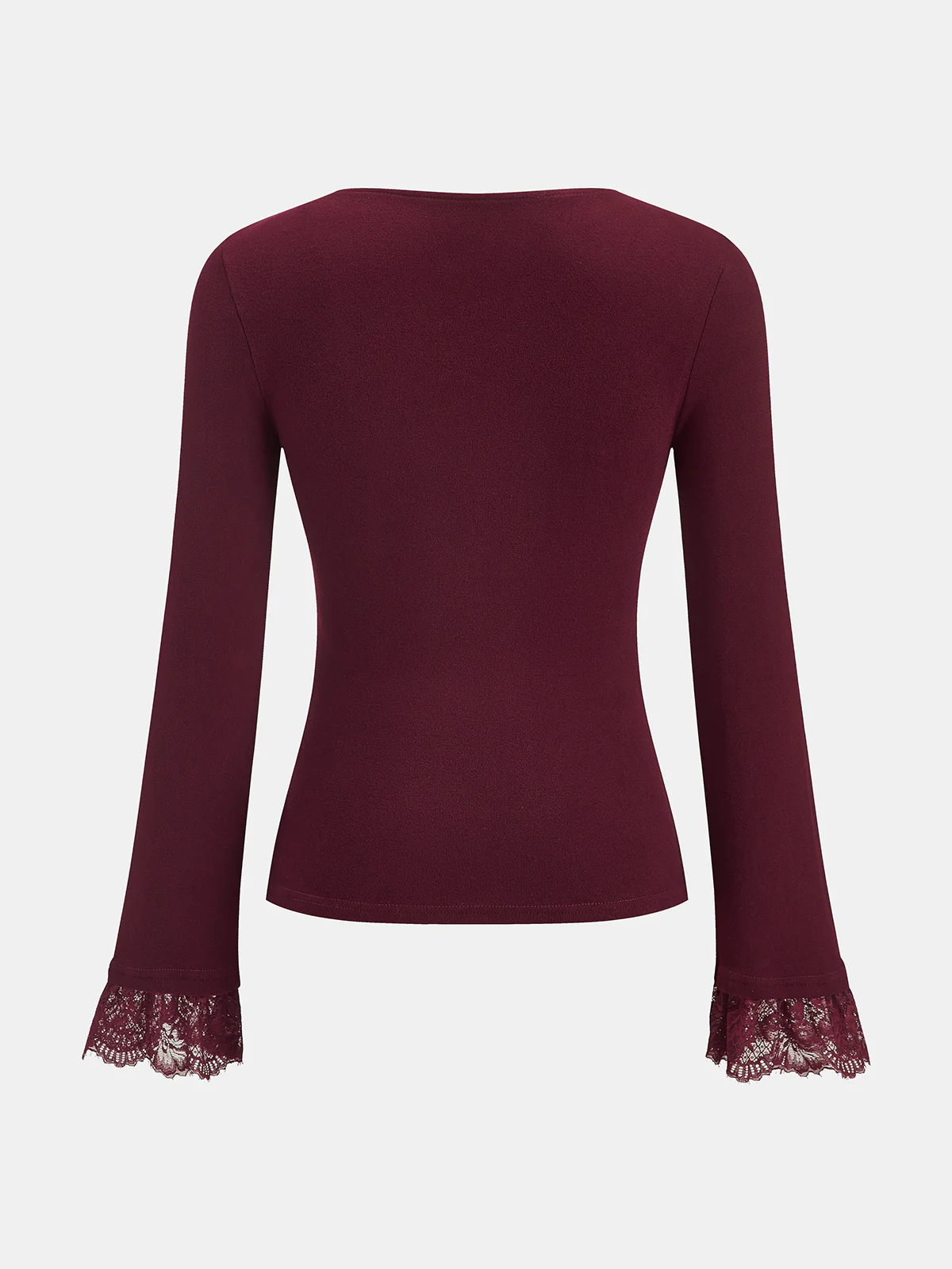 Lace Panel V-Neck Long-Sleeve Top - Image 2