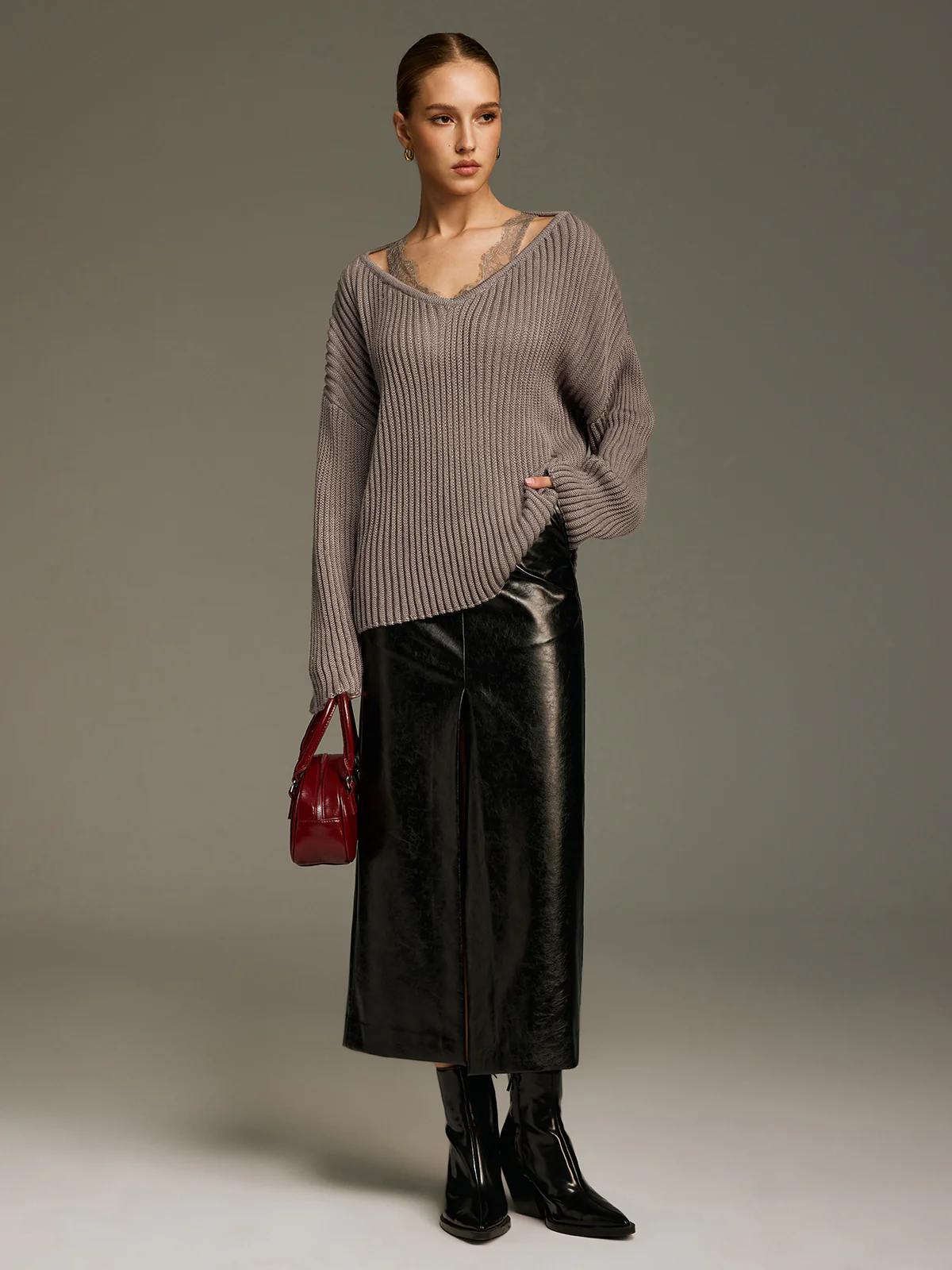 Lace Panel Wool-Blend Ribbed Knit Top - Image 3