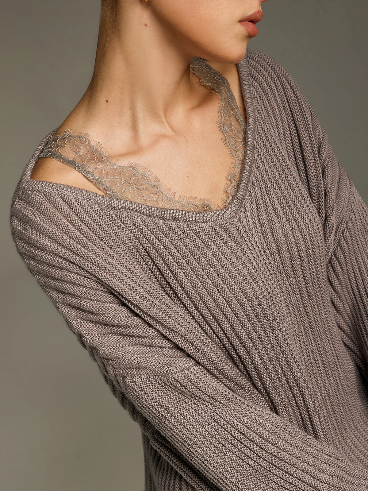 Lace Panel Wool-Blend Ribbed Knit Top - Image 5