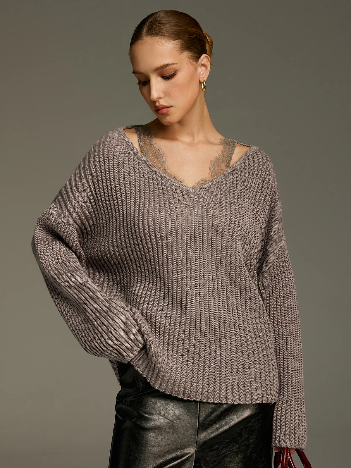 Lace Panel Wool-Blend Ribbed Knit Top - Image 6