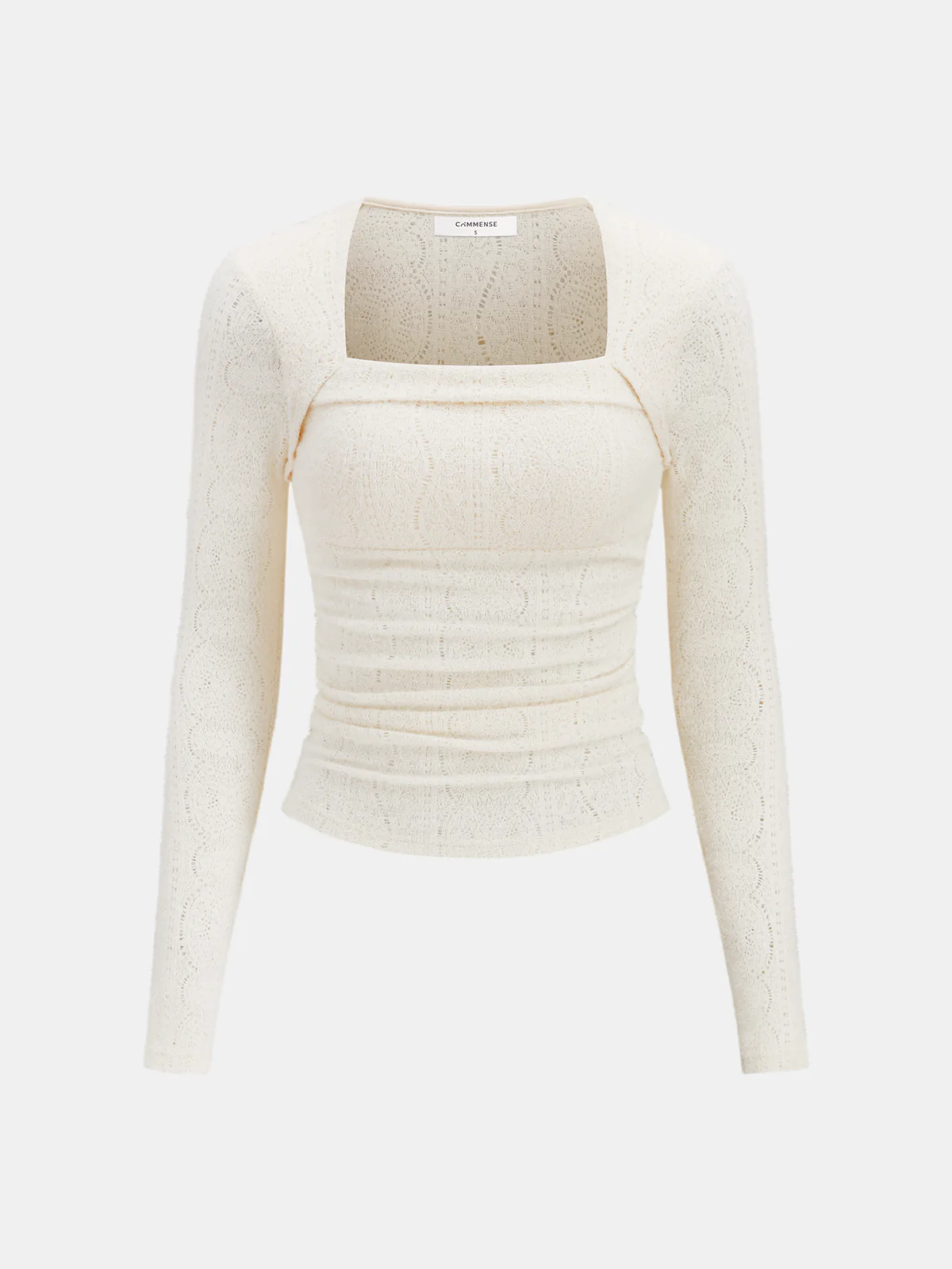 Lace-Texture Square-Neck Knit Top
