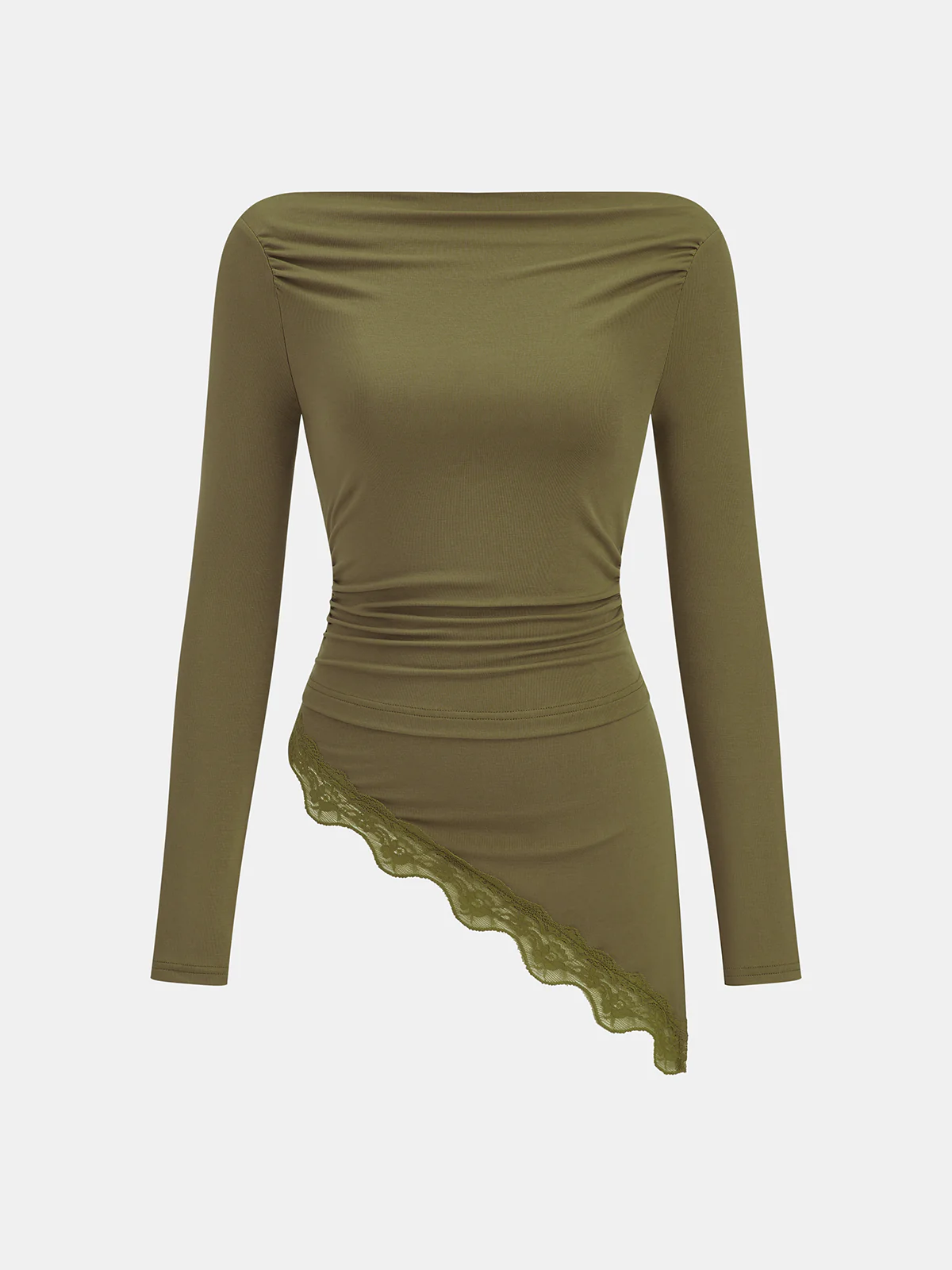 Lace Trim Asymmetric Hem Boat Neck Top