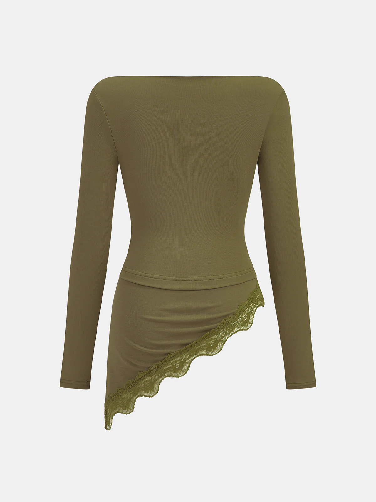 Lace Trim Asymmetric Hem Boat Neck Top - Image 2