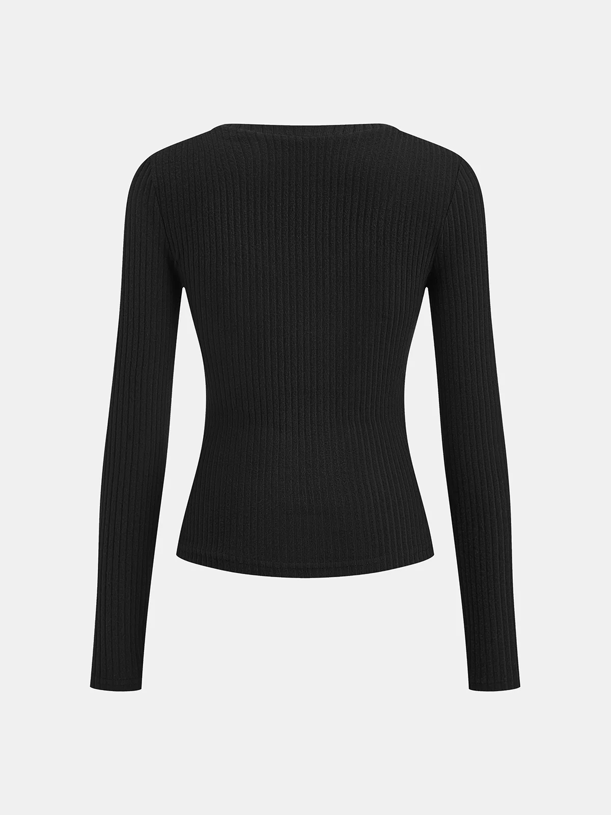 Lace Trim Henley Neck Ribbed Knit Top - Image 2