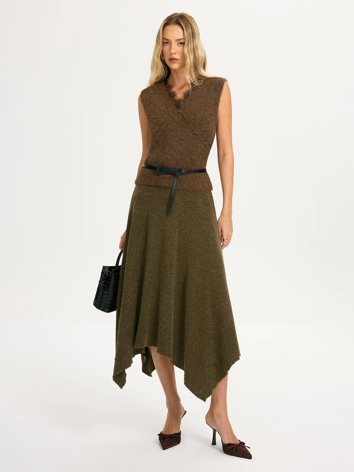 Lace Trim Knit Sleeveless Vest without Belt - Image 2