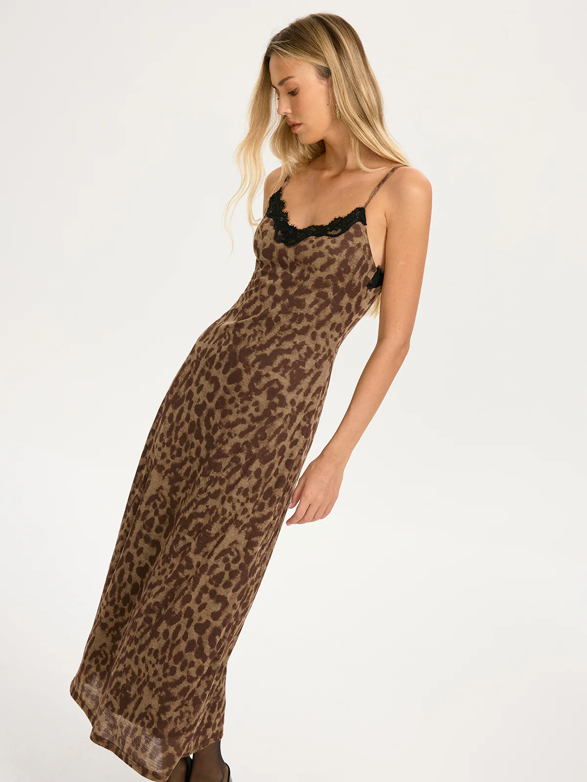 Lace Trim Leopard-Print Cami Maxi Dress - Image 2