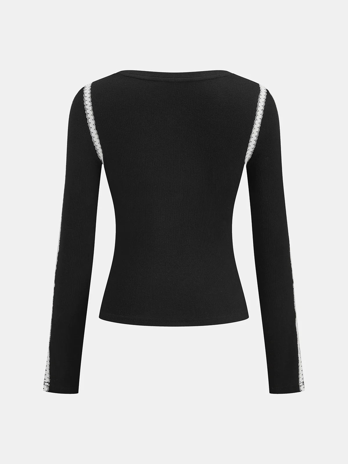 Lace Trim Ribbed Long Sleeve Top - Image 3
