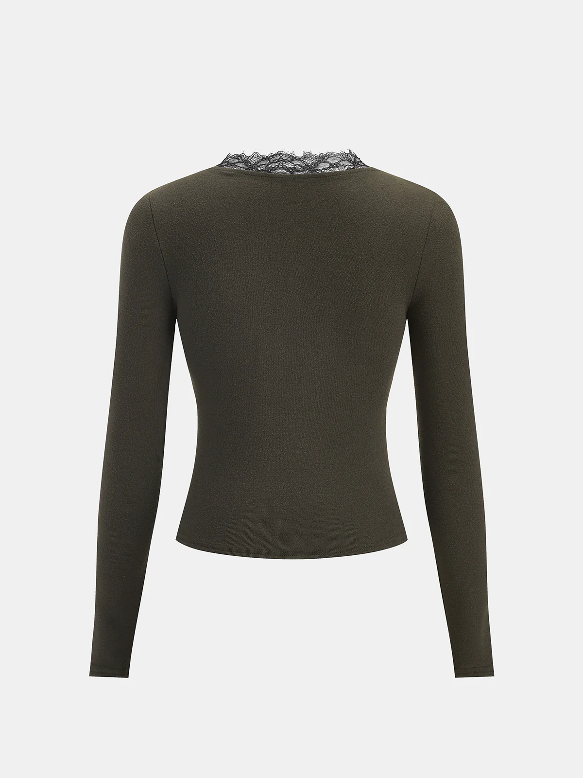 Lace Trim V-Neck Twist Long-Sleeve Top - Image 2