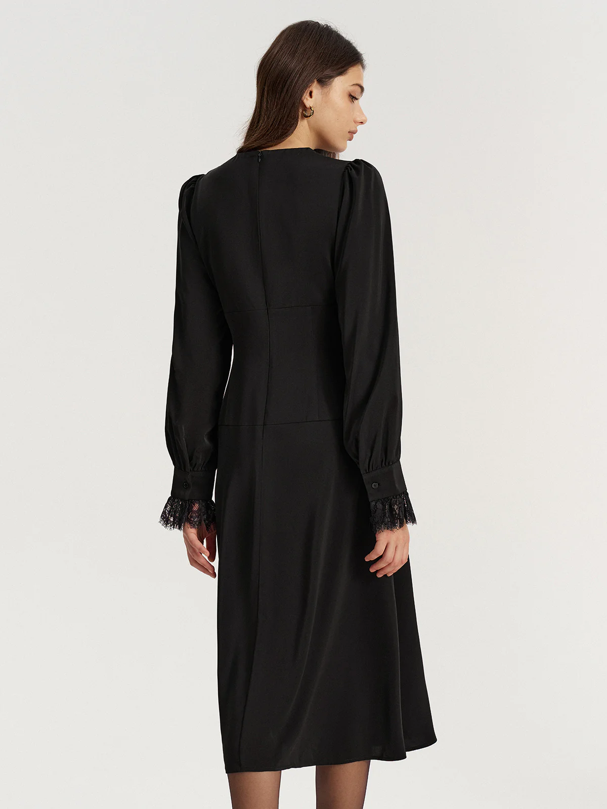 Lace V-Neck Bow Detail Satin Midi Dress - Image 6