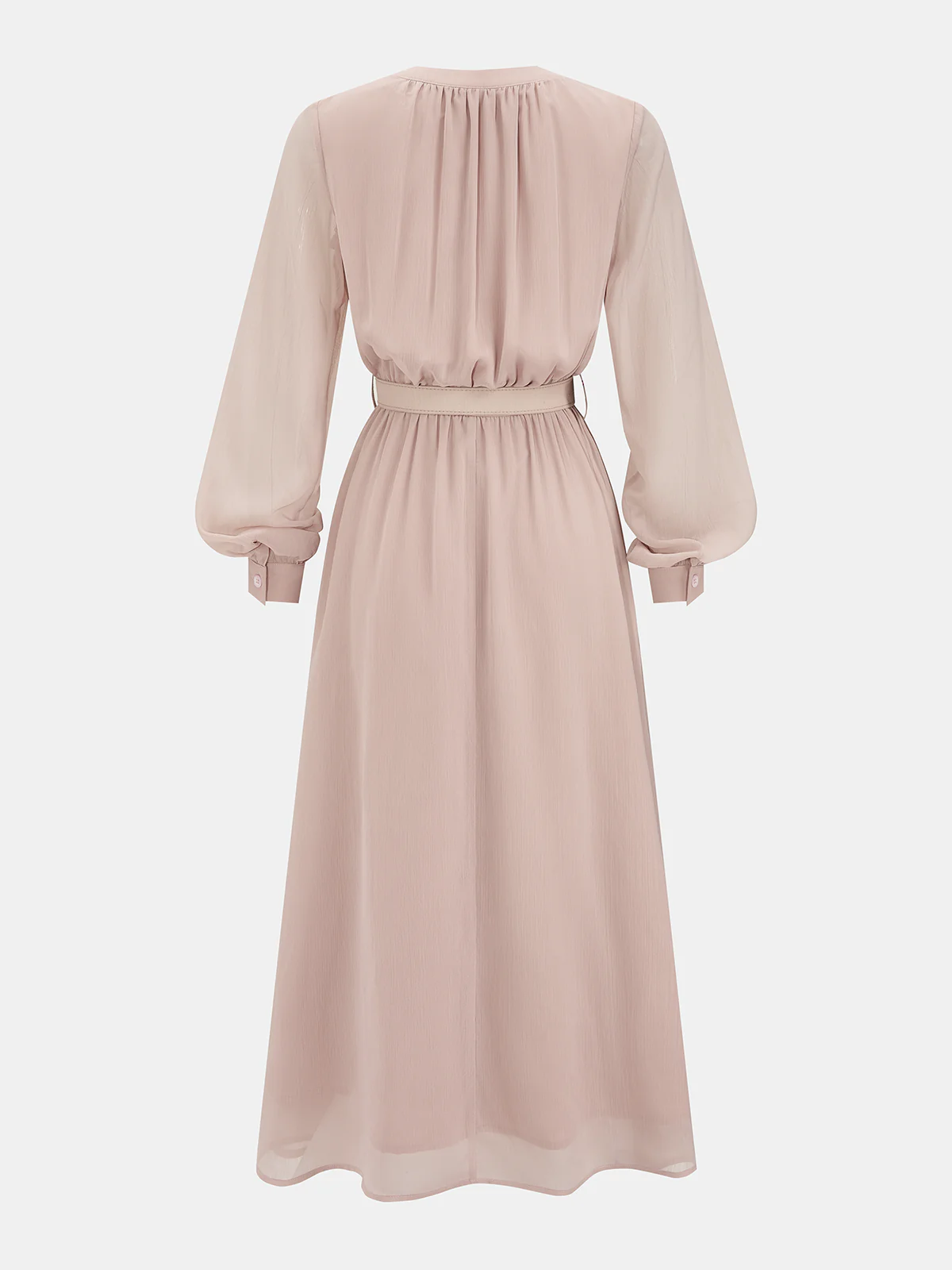 Lantern Sleeve Belted Chiffon Maxi Dress - Image 2