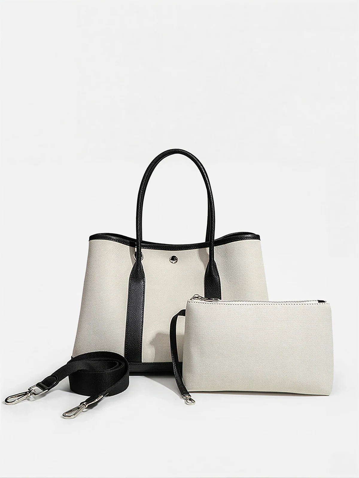 Large-Capacity PU Panel Canvas Tote Bag - Image 2