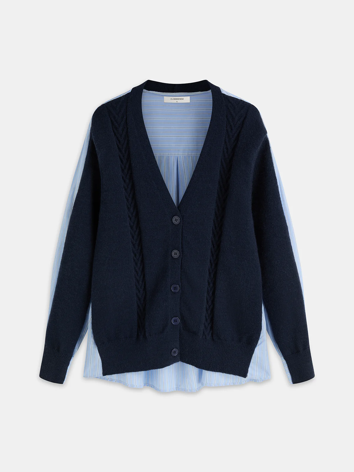 Layered Cable-Knit Striped Shirt Cardigan