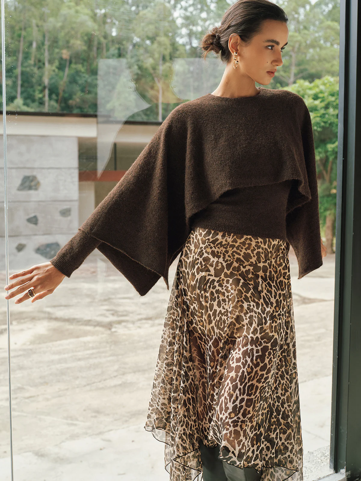 Leopard Print Semi-Sheer Chiffon Midi Skirt - Image 2