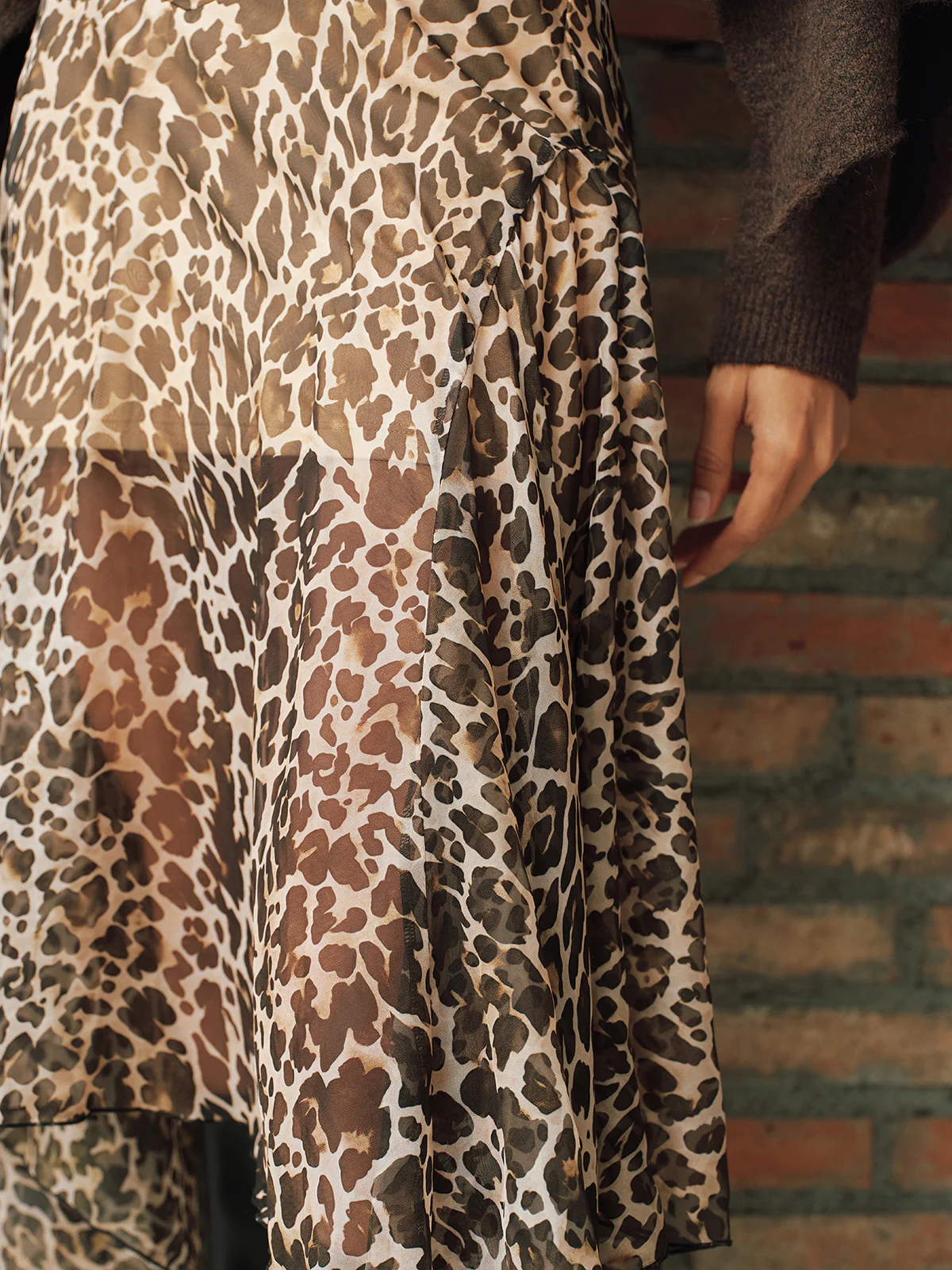 Leopard Print Semi-Sheer Chiffon Midi Skirt - Image 3