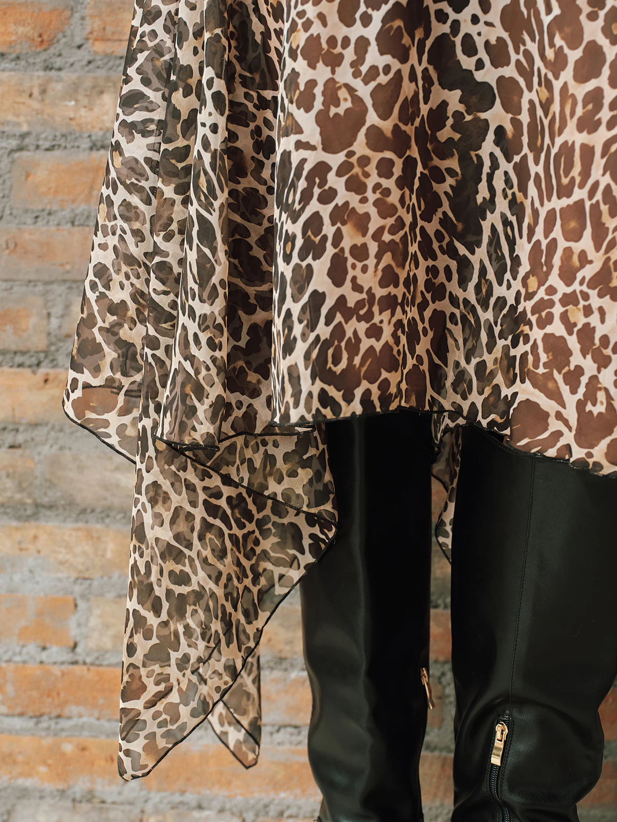 Leopard Print Semi-Sheer Chiffon Midi Skirt - Image 4
