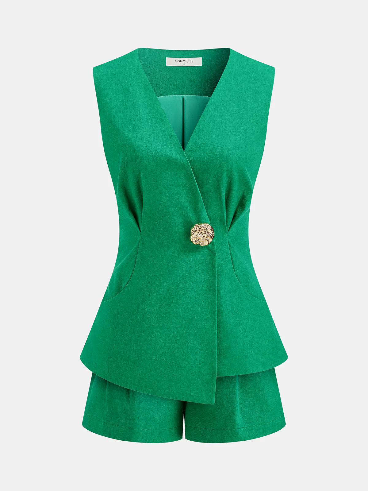 Linen-Cotton Blazer Vest & Tailored Shorts Set - Image 2