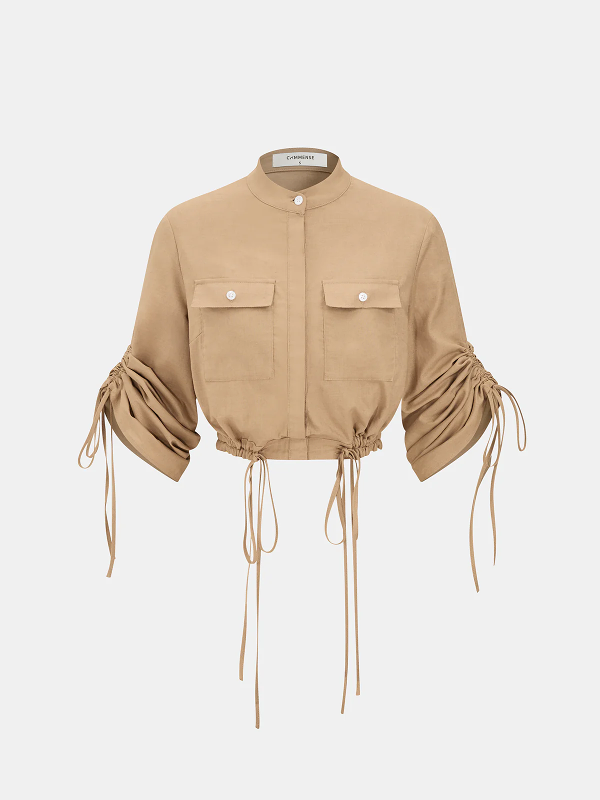 Linen-Cotton Drawstring Cropped Shirt