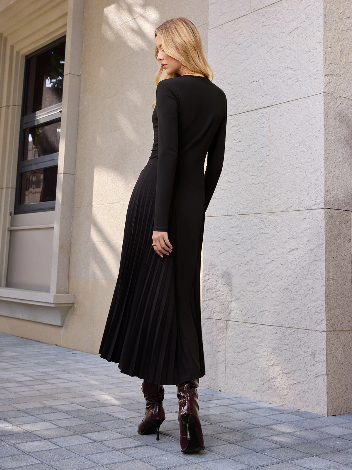 Long Sleeve Pleated Maxi Dress - Image 6