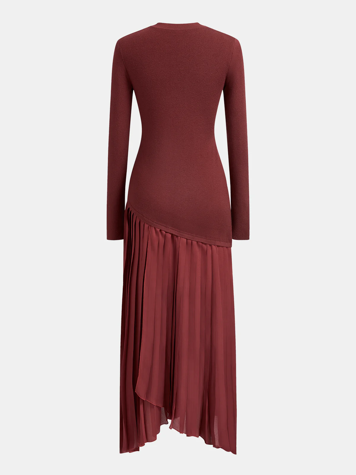 Long-Sleeve Pleated Panel Knit Maxi Dress - Image 2