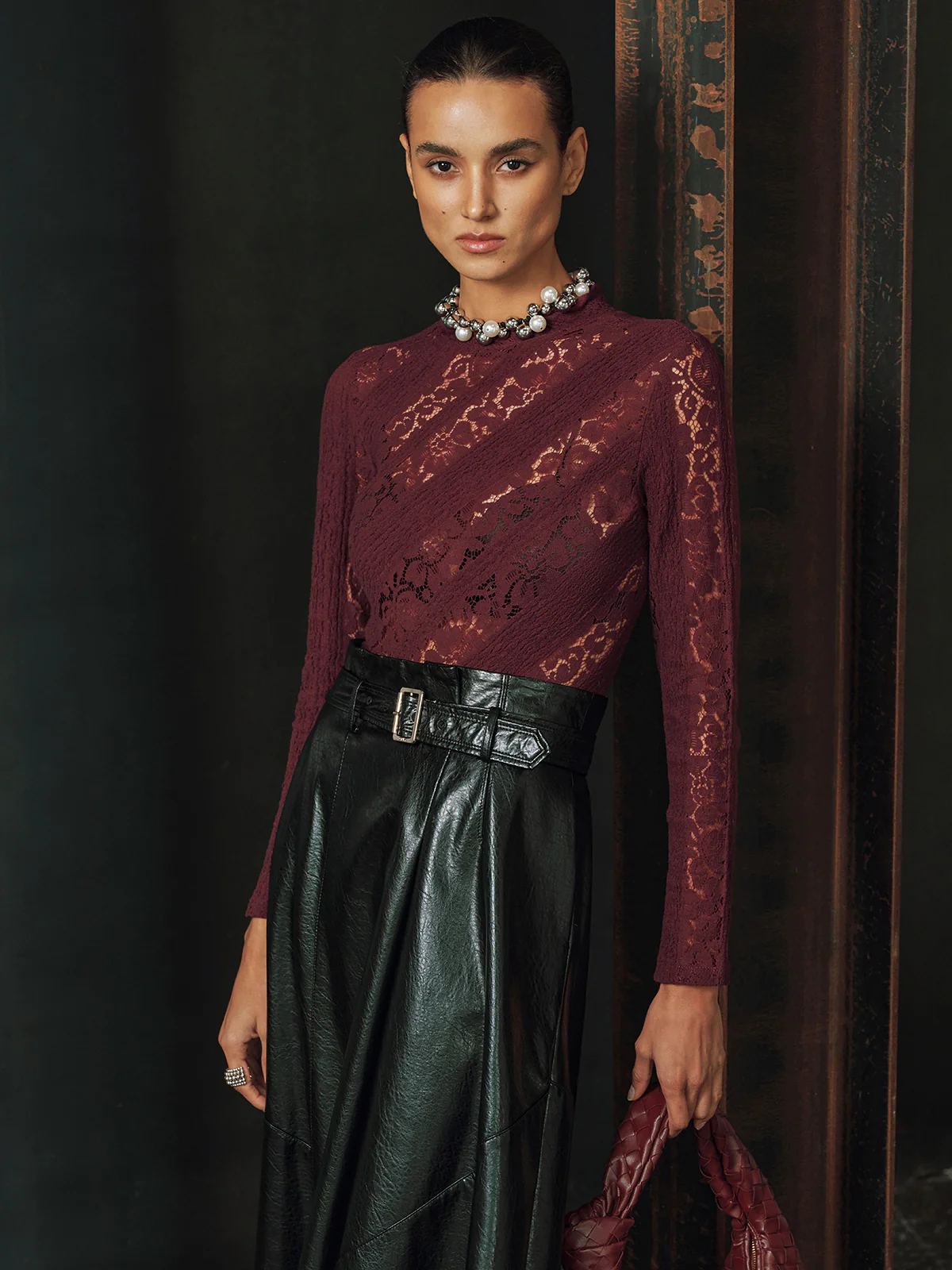 Long Sleeve Sheer Lace Fitted Blouse - Image 4