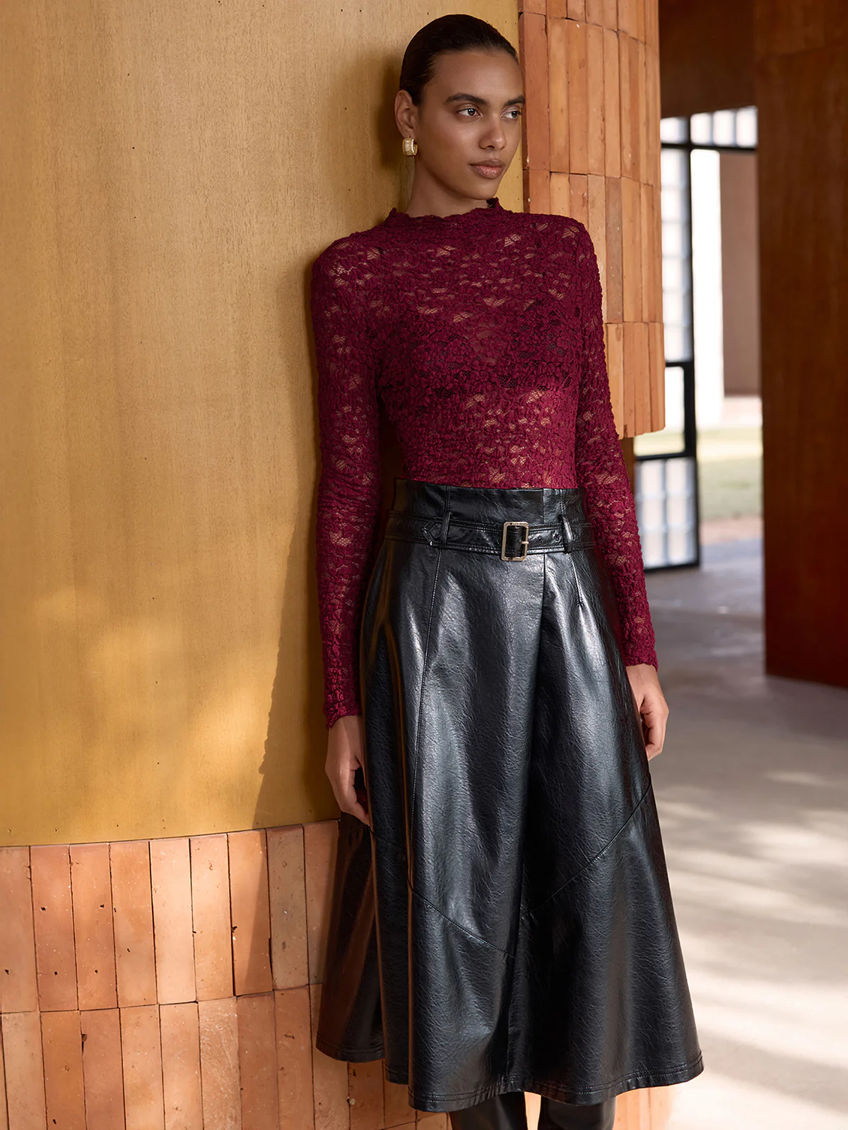 Long-Sleeve Sheer Lace Top - Image 2