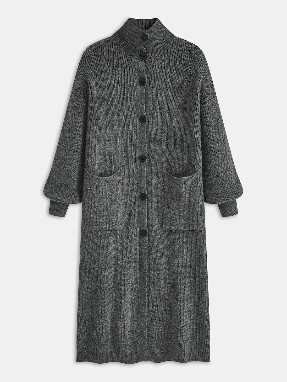Loose Turtleneck Button-Front Long Cardigan Coat - Image 2