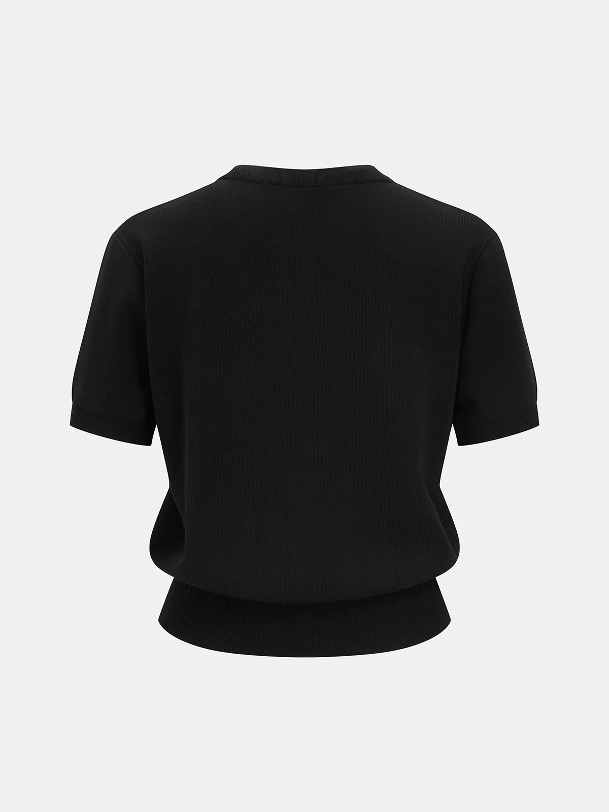 Decorative Button Bow Short-Sleeve Sweater - Image 2