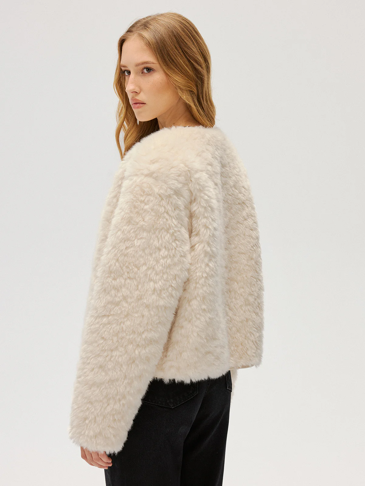 Metal Button Faux Fur Coat - Image 5