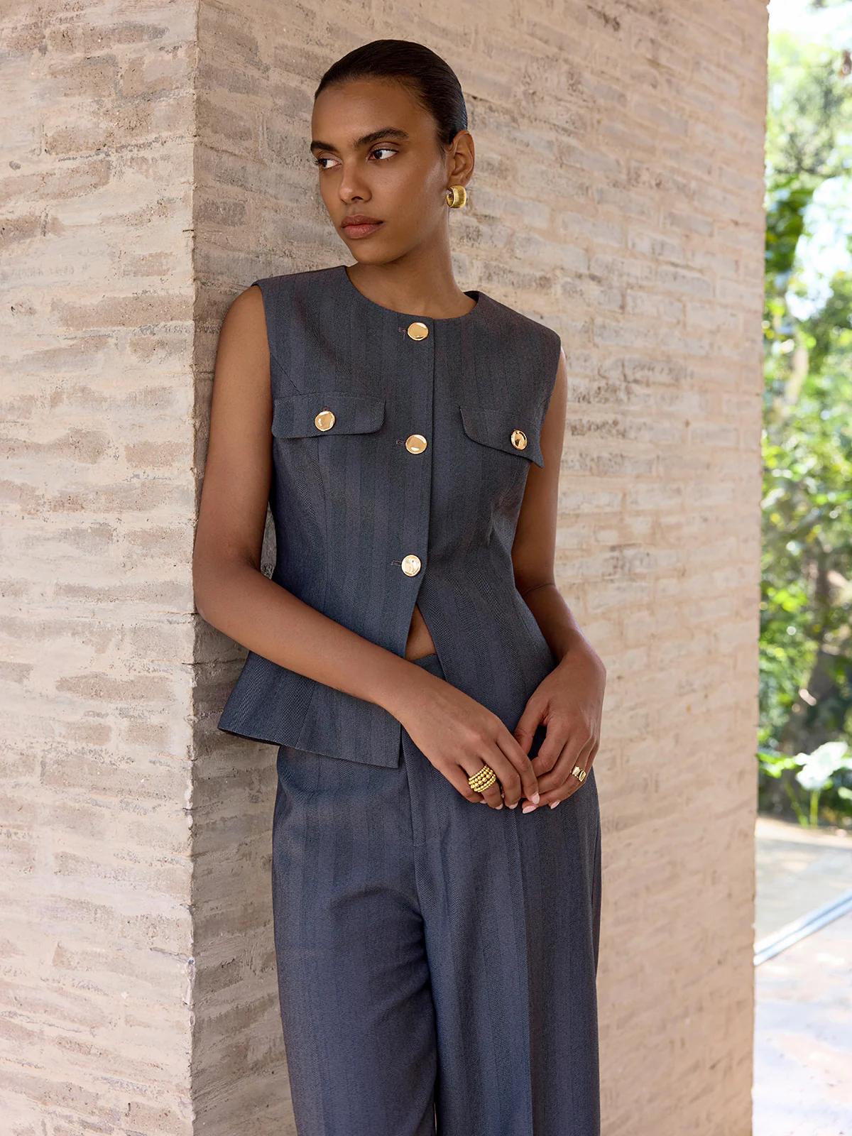 Metal Button Sleeveless Blazer Vest - Image 7