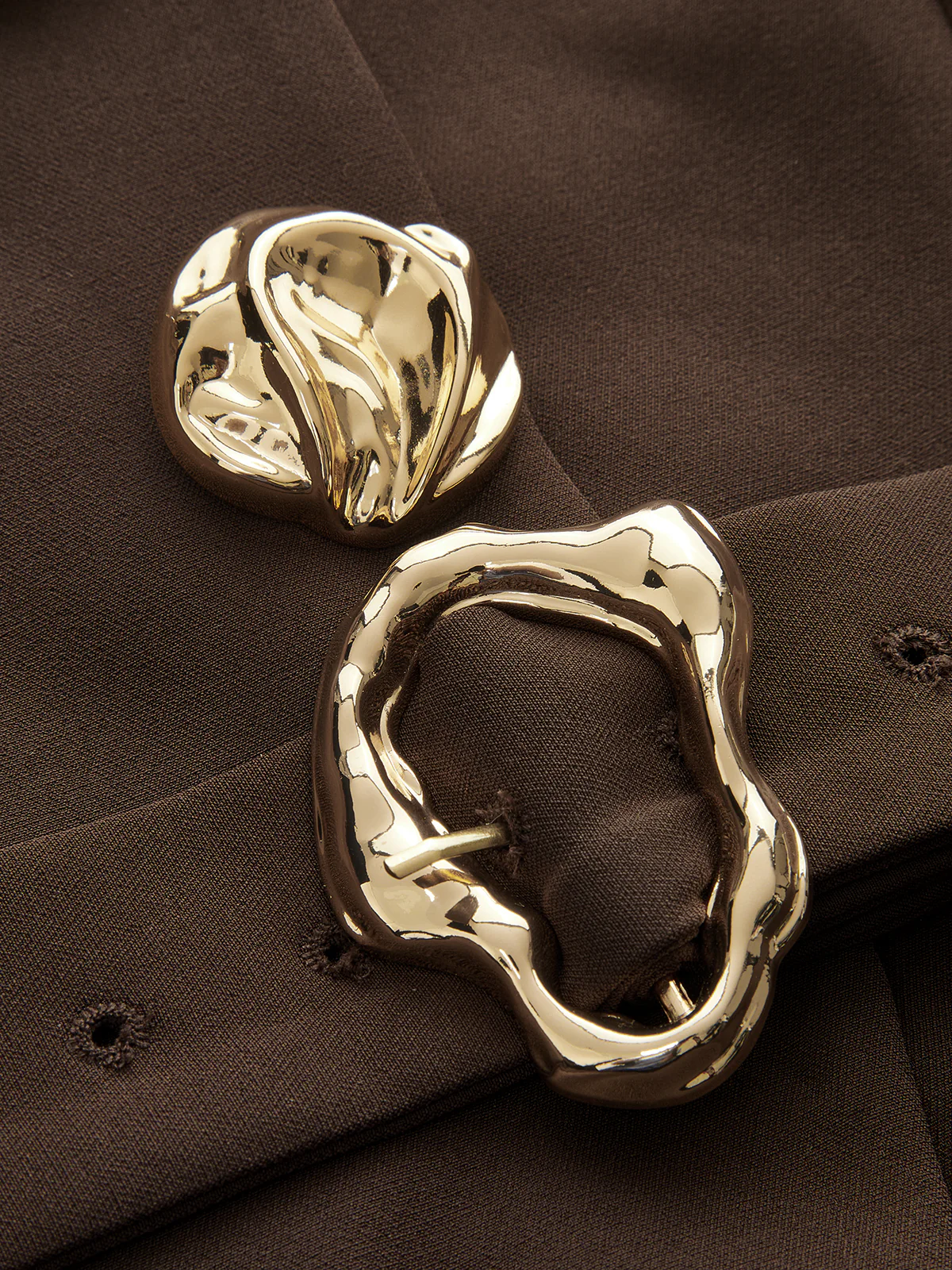 Metal Button Stand Collar Belted Blazer - Image 4