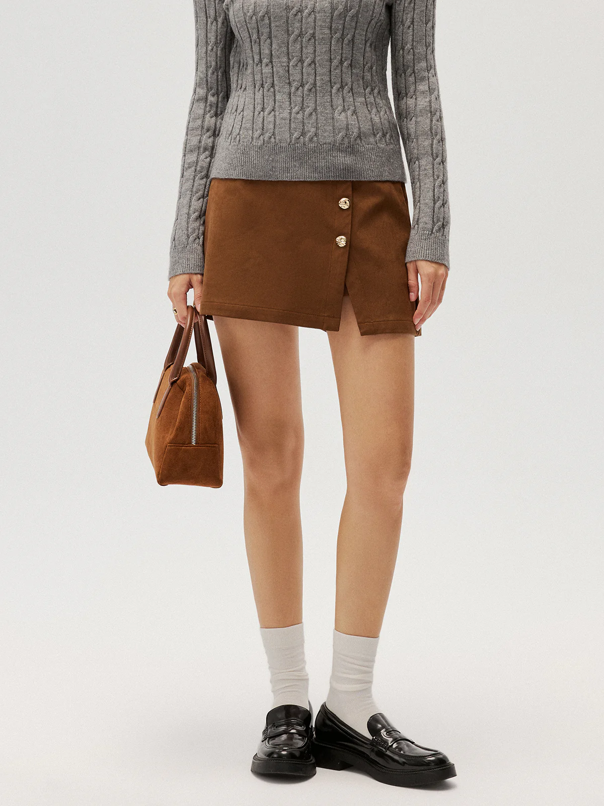 Metal Button Suede Effect Mini Skirt - Image 6
