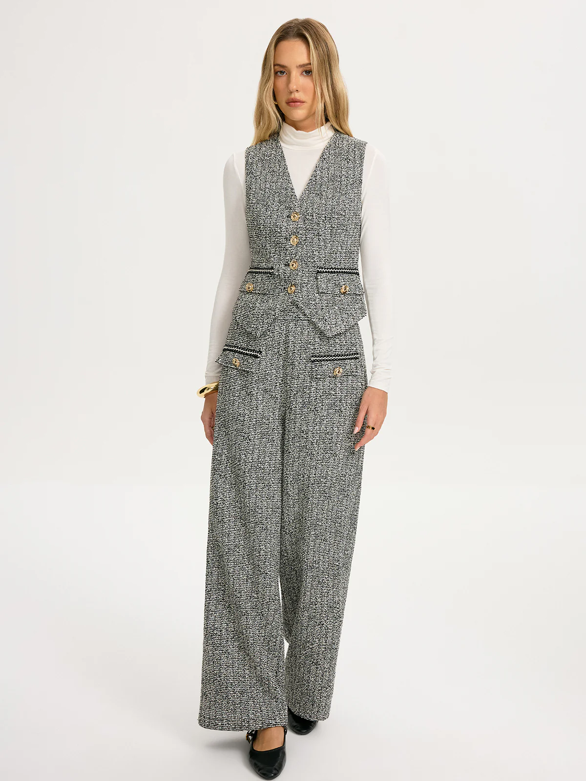 Metal Button Tweed Vest - Image 2