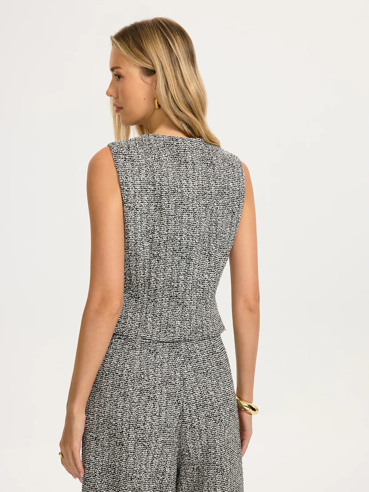 Metal Button Tweed Vest - Image 6