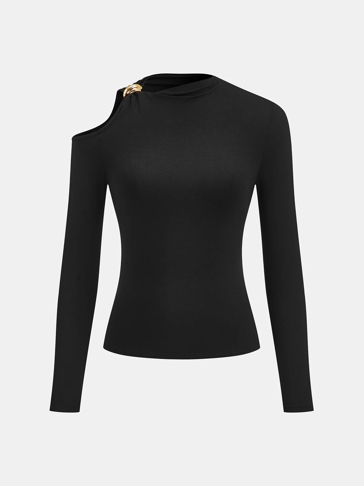 Metal Detail Cold-Shoulder Long-Sleeve Top - Image 2