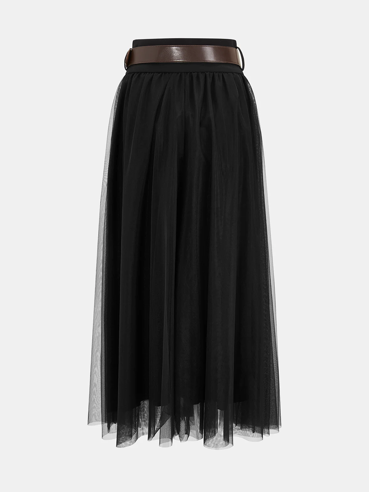Metal Detail Tiered Mesh Belted Midi Skirt - Image 2