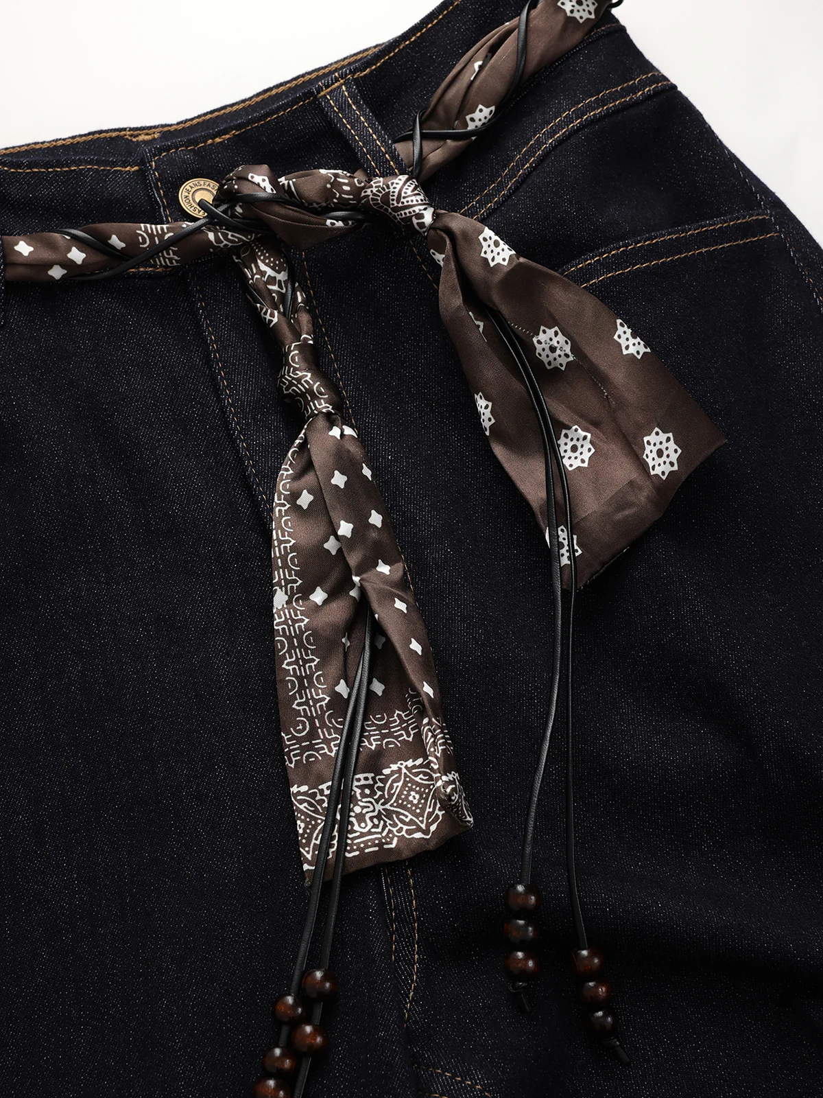 Mid-Waist Flared Jeans with Scarf Belt - Image 4